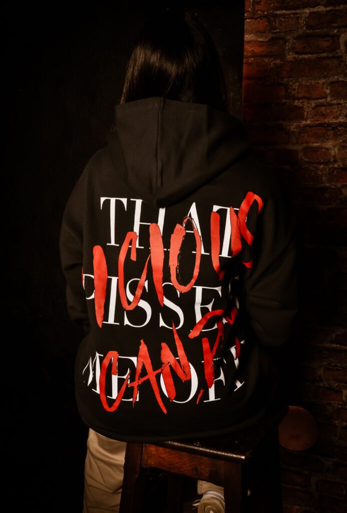 girl wearing Vicious Candy oversized Hoodie black
